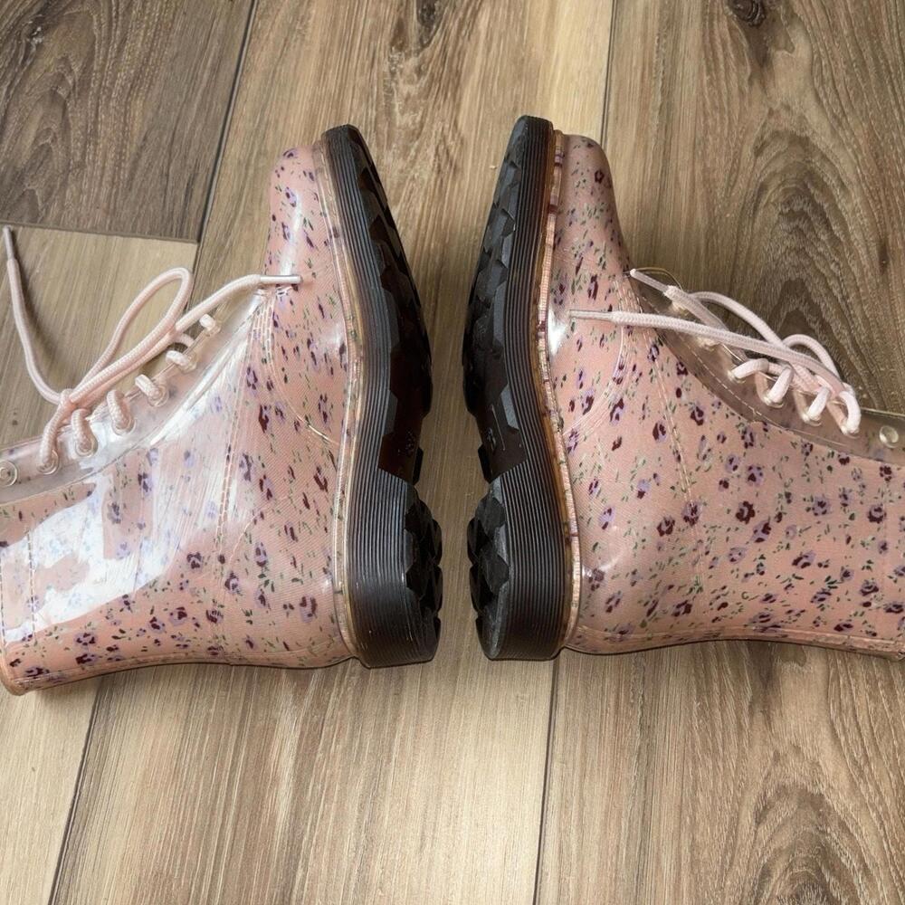 ROCK CANDY Transparent Clear Jelly Pink Floral Waterproof Combat Rain Boots 33 - Picture 5 of 9